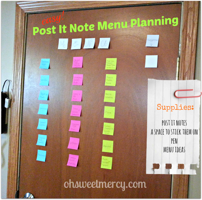 post it note menu planning