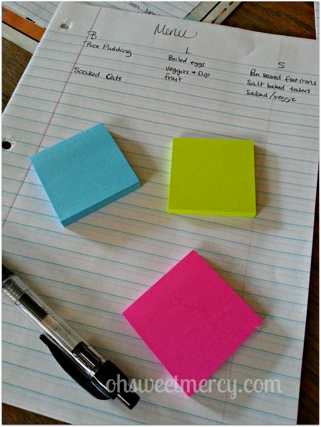 Easy Menu Planning with Post It Notes - Oh Sweet Mercy