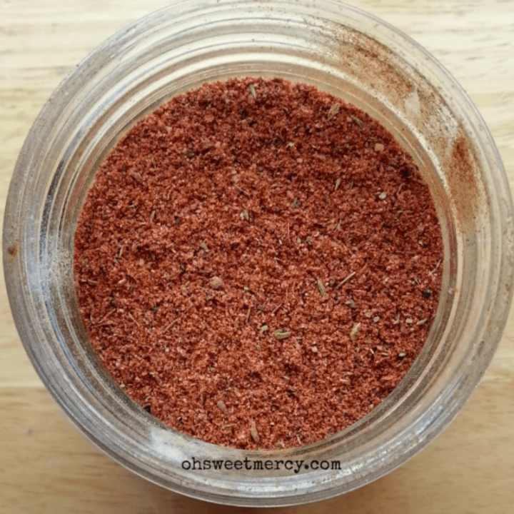 My Favorite Creole Seasoning Blend is salt-free and easy to mix up using spices in your pantry. Sprinkle it on meats, in sauces and salad dressings, on eggs, and even low carb baked cheese crackers. #homemade #spicemixes #glutenfree