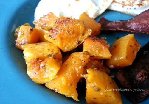 Simple Savory Roasted Butternut Squash is a perfect side dish for your healthy meals. #thm #recipes