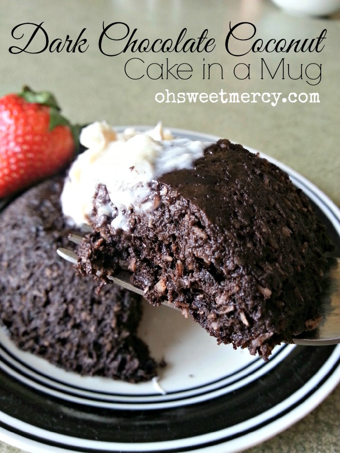 Dark Chocolate Coconut Cake in a Mug - THM S | #recipes #cakeinamug #chocolate #coconut #THM #ohsweetmercy