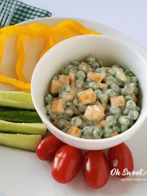 Easy Peasy Pea Salad is a great THM lunch or snack! Low carb and delicious. #thm #lunch #snacks