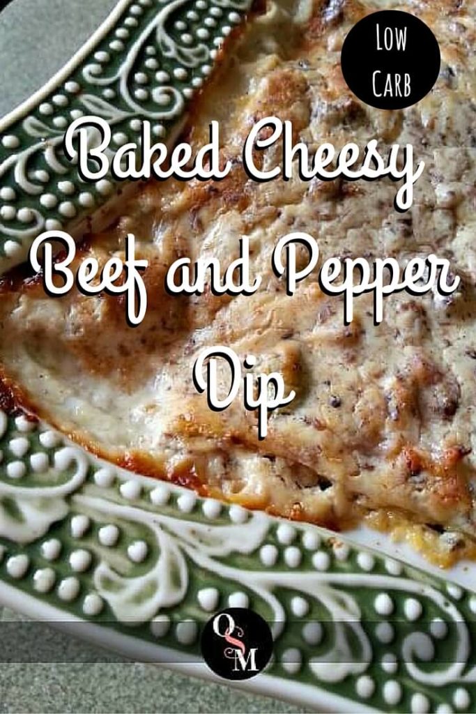 Make this #lowcarb Baked Cheesy Beef and Pepper Dip for your next party! Serve with low carb dippers like fresh peppers and low carb crackers. #thm #appetizers #ohsweetmercy