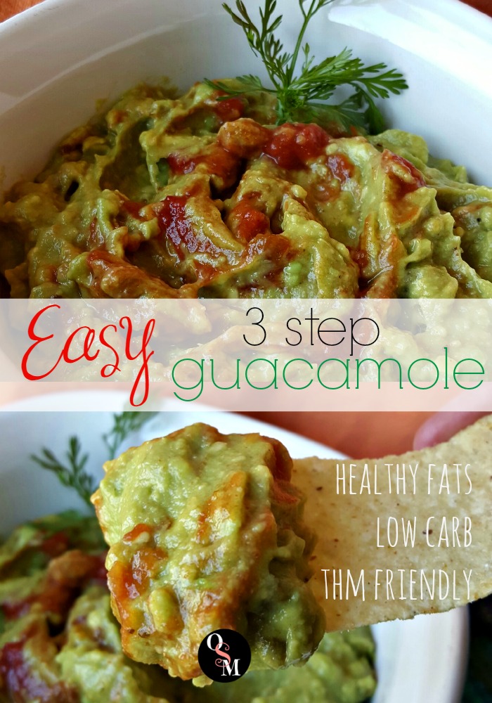 An Easy 3 Step Guacamole is what you need! This party-pleaser is also Trim Healthy Mama friendly. #easy #guacamole #avocado #trimhealthymama #recipes