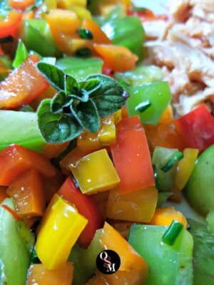 This Easy Garden Fresh Pepper Salad is a perfect side to grilled meats this summer. Use fresh herbs to make it pop. Perfect for Trim Healthy Mamas and low carb, keto dieters.