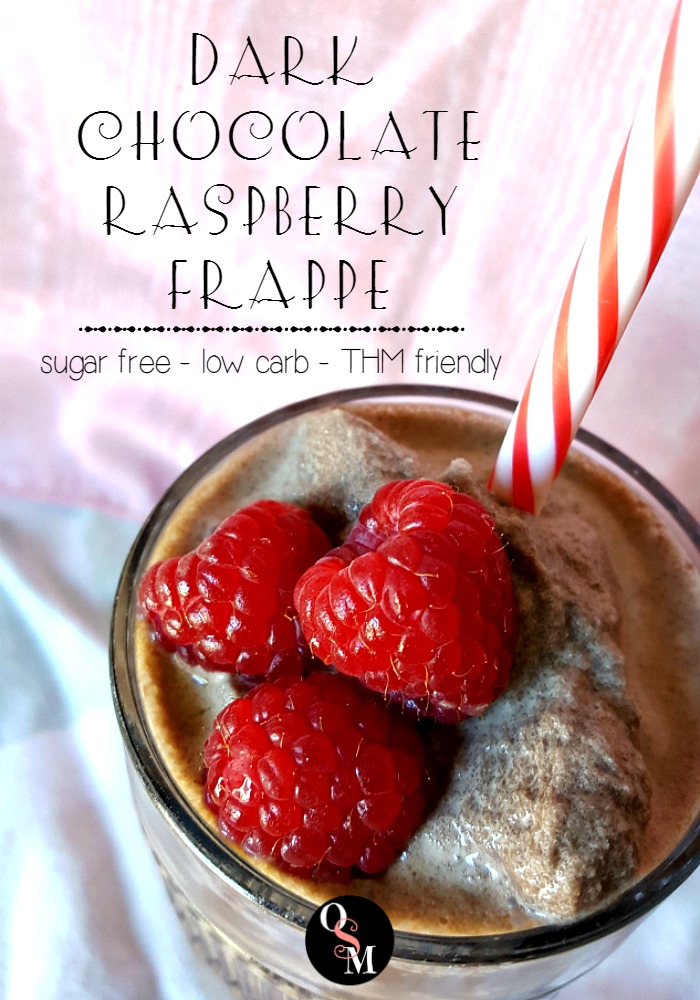 This decadent Dark Chocolate Raspberry Mocha Frappe is sugar free and won't break your budget! #thm #sugarfree #diy #savingmoney #recipes