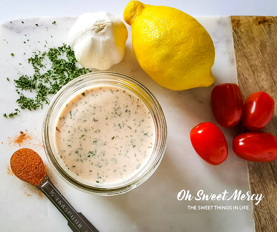 My Creamy Cajun Ranch Dressing (or Dip) is Low Fat and Probiotic ! A perfect THM FP dressing full of flavor that works with S, E, and FP meals. #lowfat #saladdressing #thm #healthy