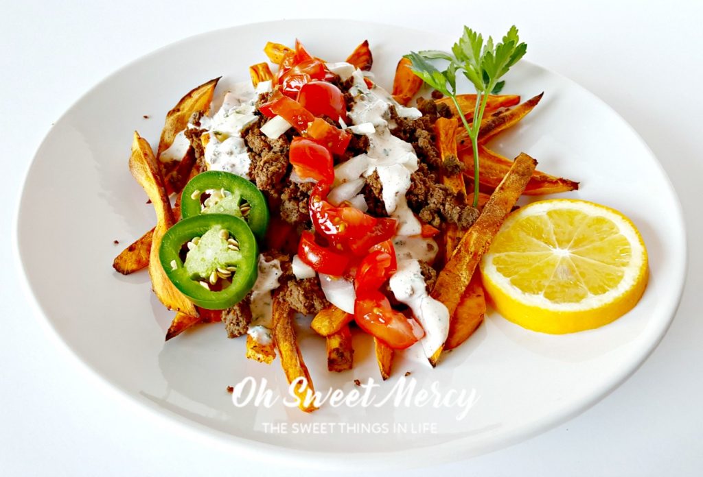 These low fat Loaded Sweet Potato Fries with Creamy Cajun Ranch won't load your blood sugar. You won't even miss the fat! THM friendly, gluten free, real food ingredients. Oh Sweet Mercy