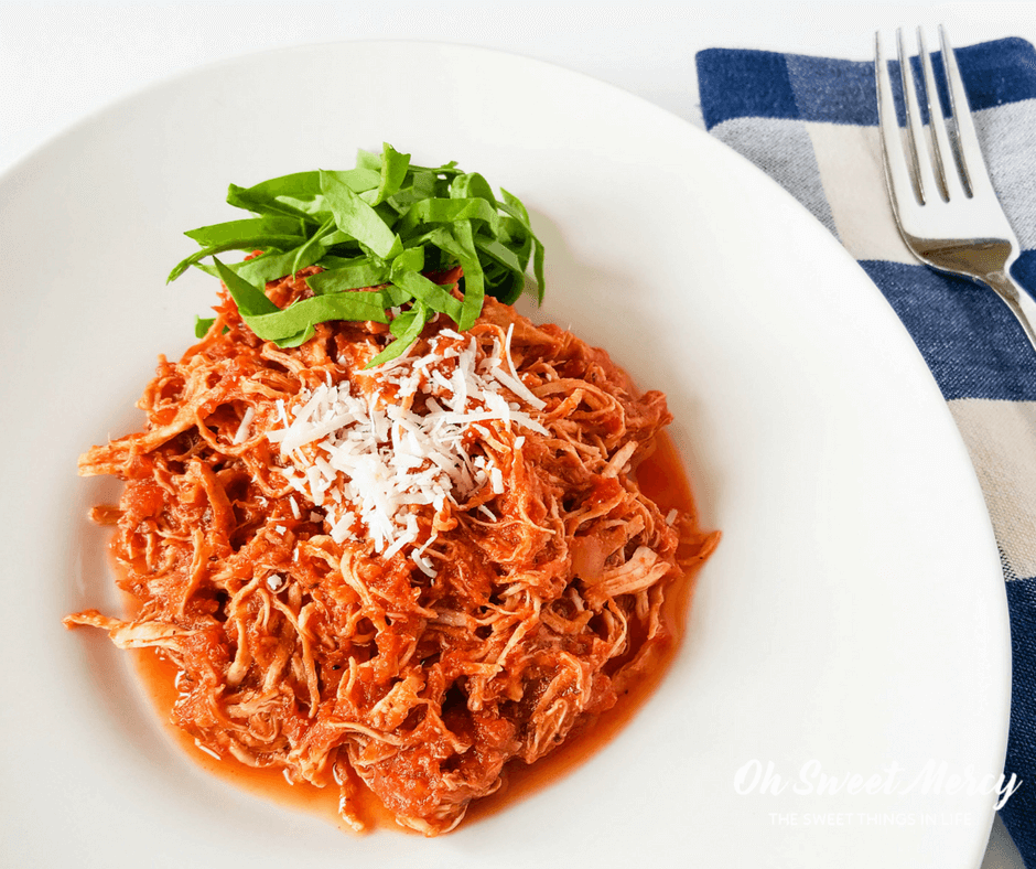 Make this easy Tomato Basil Chicken in your Instant Pot or slow cooker. Low carb, low fat, gluten free, perfect for the Trim Healthy Mama! Oh Sweet Mercy