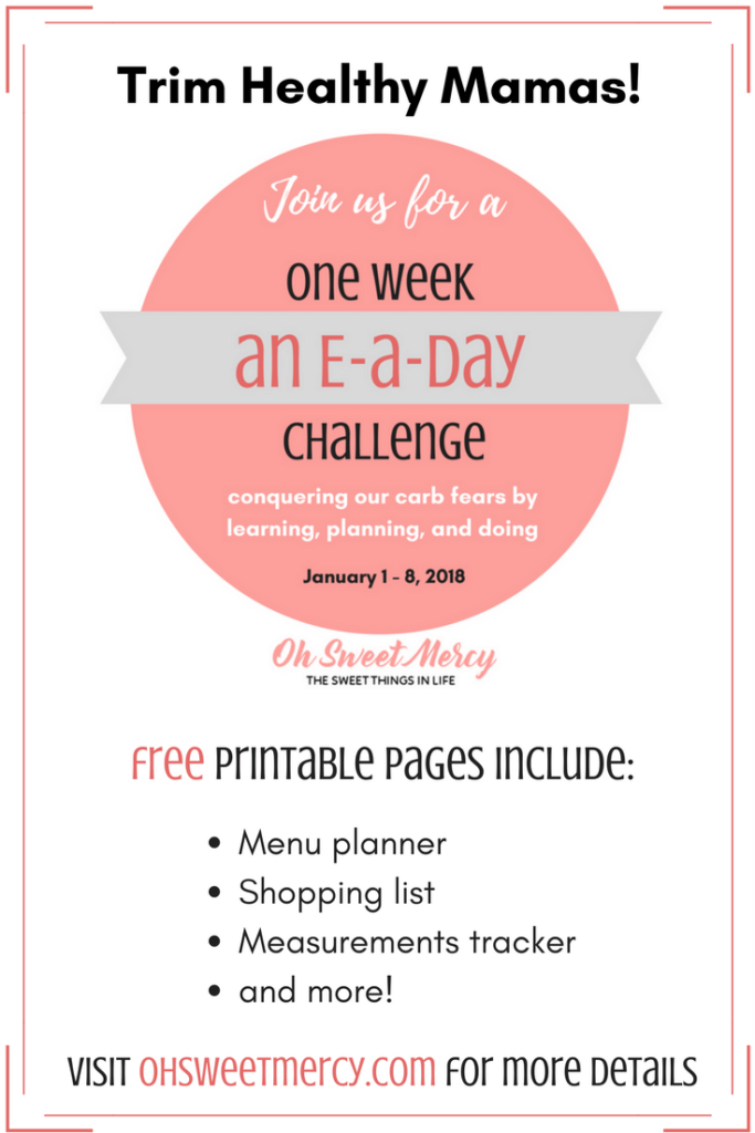 Join us as we learn to conquer our carb fears by learning, planning, and doing! January 1 through 8, 2018 we'll be doing An E-a-Day One Week Challenge!