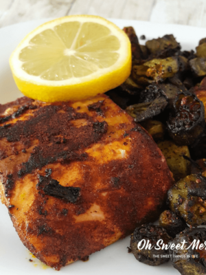 Nourish your body with this Fried Okra & Blackened Salmon! Low carb, keto, paleo, THM Deep S friendly, gluten free too.