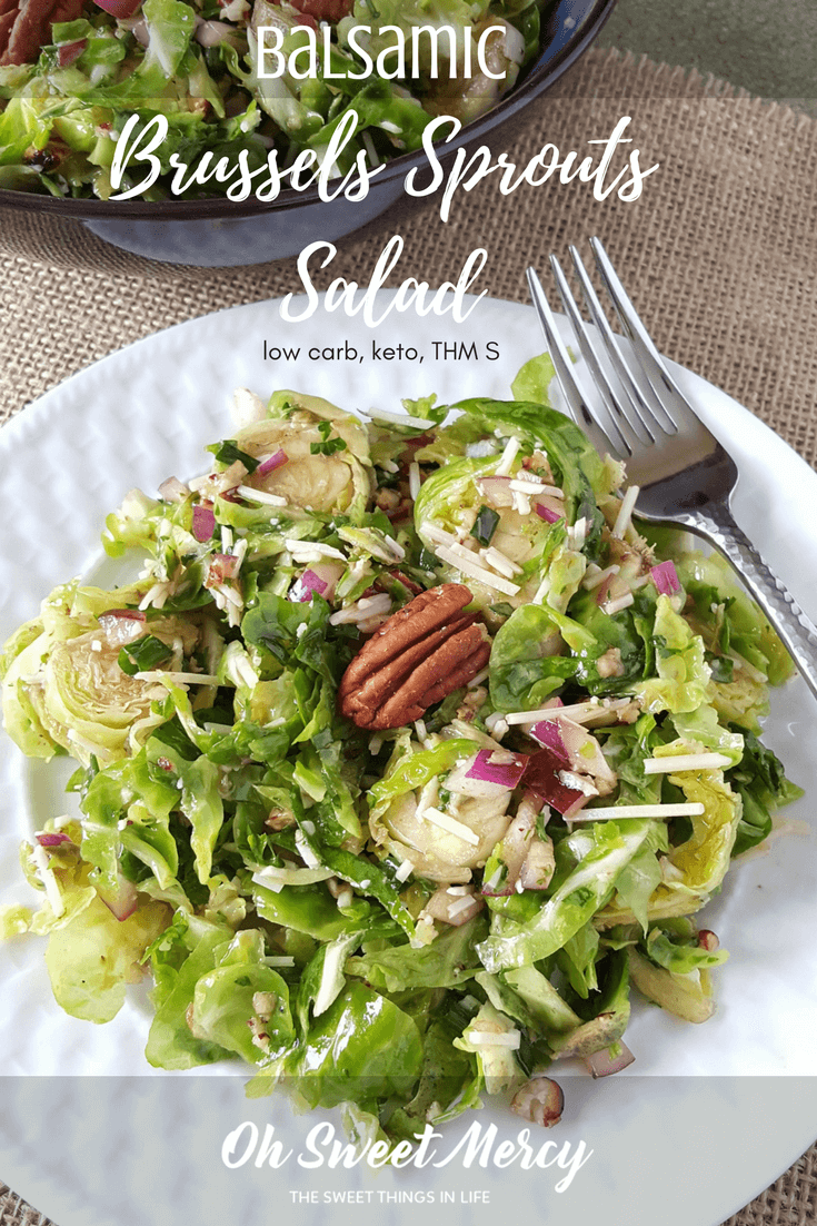 This easy Balsamic Brussels Sprouts Salad is a delicious low carb way to get those sprouts on the table in a hurry. #lowcarb #keto #thm friendly