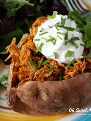 These low fat Chicken Taco Stuffed Sweet Potatoes make a perfect healthy carb option for the Trim Healthy Mama (or anyone). Simple, real food and no funky ingredients!