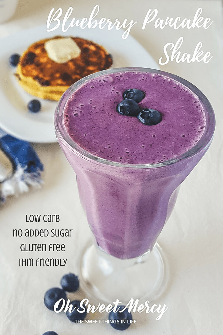 This low carb Blueberry Pancake Shake is quick and easy! Perfect for busy Trim Healthy Mamas, too.