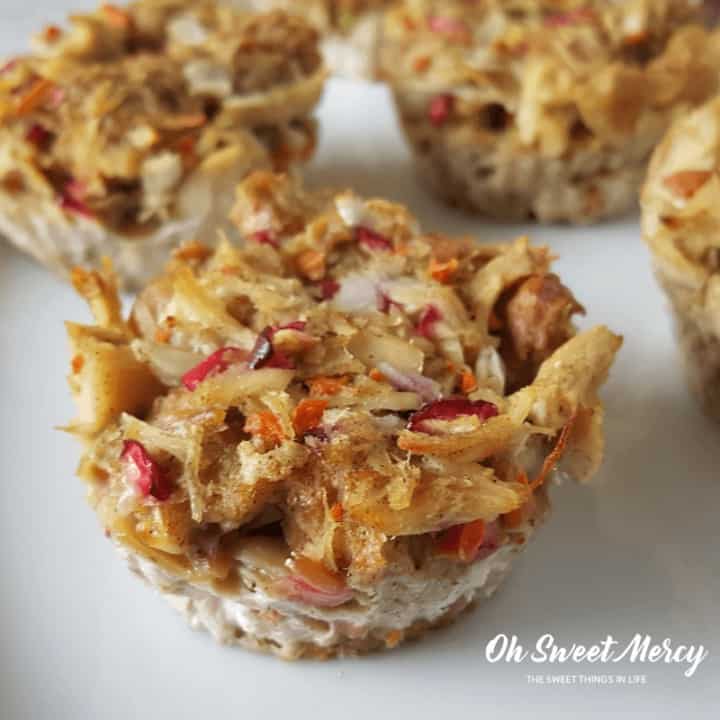 Turkey Stuffing Muffins (or Stuffin' Muffins) are perfect for leftover Thanksgiving turkey. They're also low fat and THM E friendly! #turkey #stuffinmuffins #thanksgiving #leftovers #thm