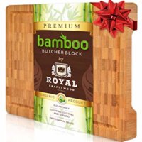 Thick Bamboo Wood Cutting Board/Kitchen Butcher Block - Heavy Duty Chopping Board With Juice Grooves and Handles. Best for Carving Meat, Fish and Chicken | Perfect Housewarming Gift