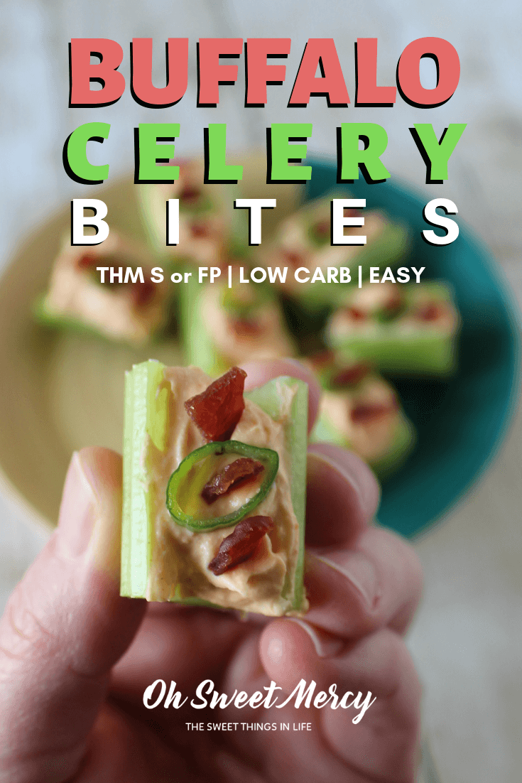 These easy 3 ingredient Buffalo Celery Bites make a great low carb, THM S snack! The creamy, buffalo flavor you love with less work. #thm #lowcarb #buffalo #snacks