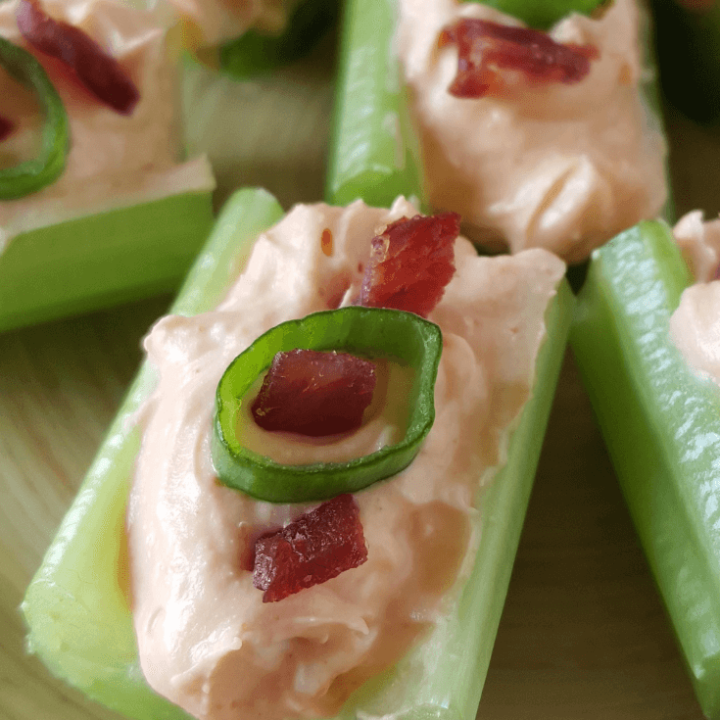 These easy 3 ingredient Buffalo Celery Bites make a great low carb, THM S snack! The creamy, buffalo flavor you love with less work. #thm #lowcarb #buffalo #snacks