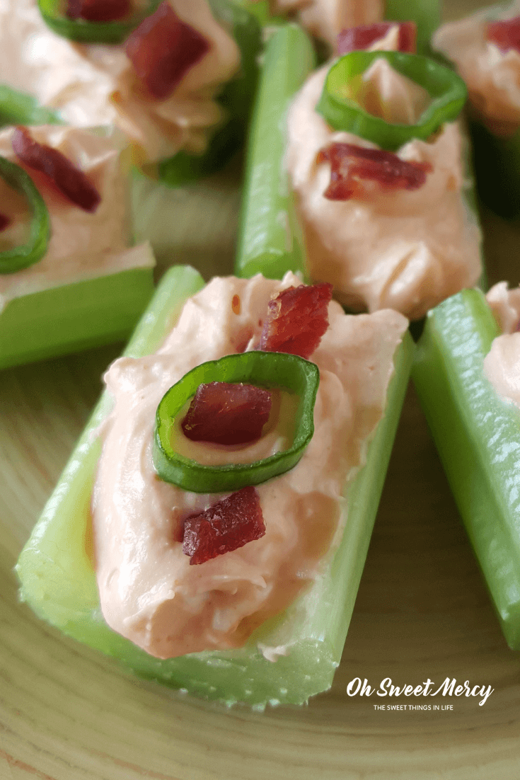 These easy 3 ingredient Buffalo Celery Bites make a great low carb, THM S snack! The creamy, buffalo flavor you love with less work. #thm #lowcarb #buffalo #snacks