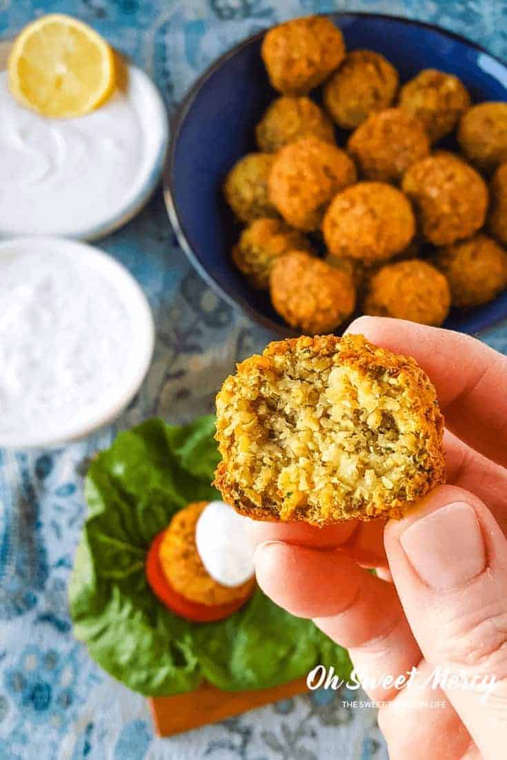 Crispy outside, moist and flavorful inside without deep frying? Yes! My Air Fryer Falafel with Creamy Tahini sauce is made without deep frying but you'll never miss the oil. THM E friendly, low fat, and so delicious! #thm #lowfat #airfryer #falafel