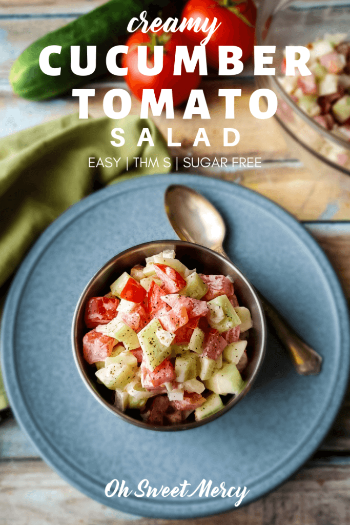 Pin for Creamy Cucumber and Tomato Salad recipe 