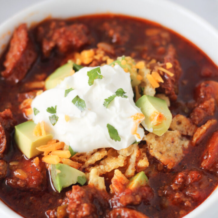 Image for Instant Pot Chili with Kielbasa (The Best Low Carb Keto Chili Without Beans)