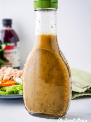 Bottle of pomegranate vinegar salad dressing