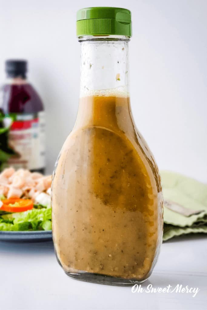 Bottle of pomegranate vinegar salad dressing