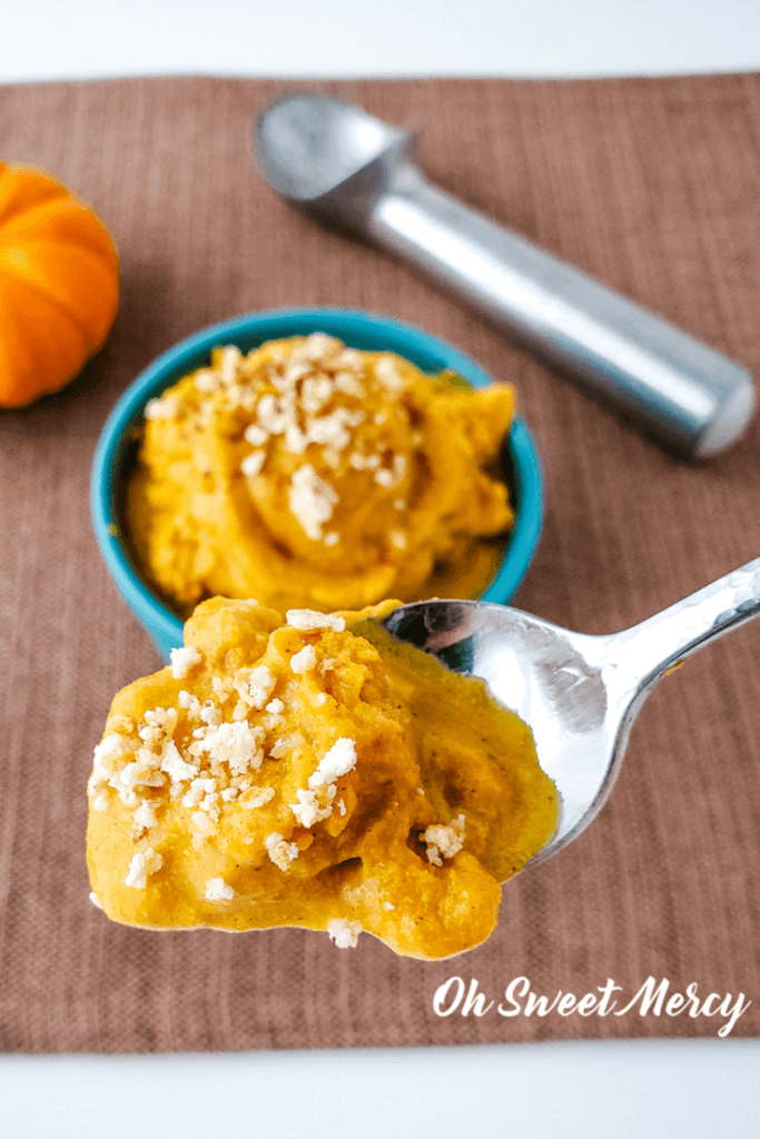 Spoonful of pumpkin pie ice cream