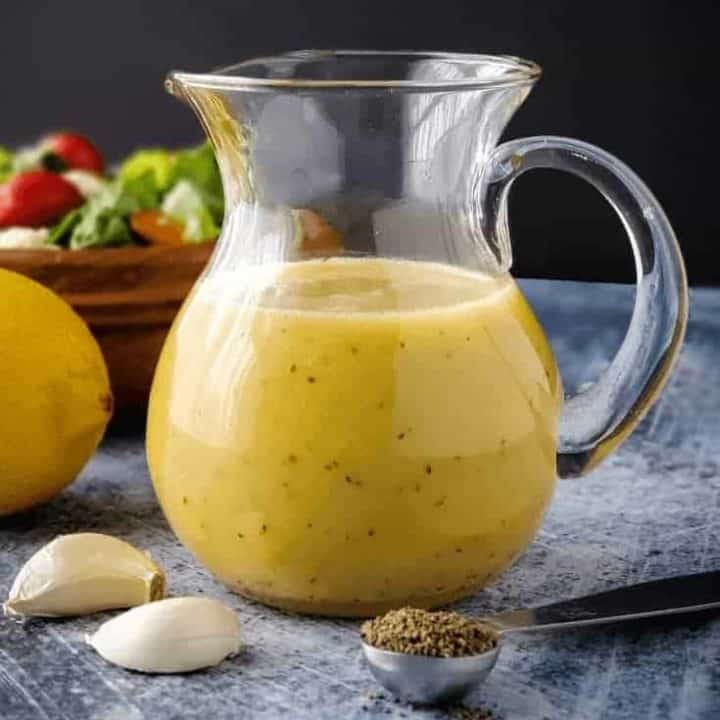 Jar of creamy citrus salad dressing