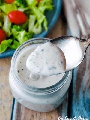 Homemade Ranch Dressing on spoon