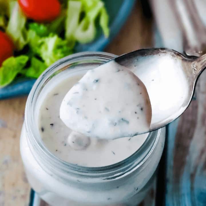 Homemade Ranch Dressing on spoon