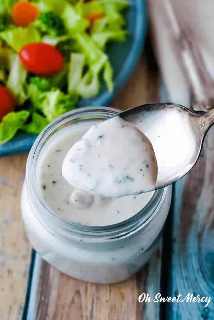 Homemade Ranch Dressing on spoon