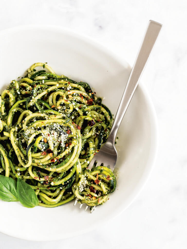 almond pesto zucchini noodles from the Wholesome Yum Easy Keto Cookbook