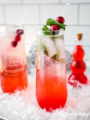 Sugar Free Sparkling Cranberry Mocktail in a glass with garnish.