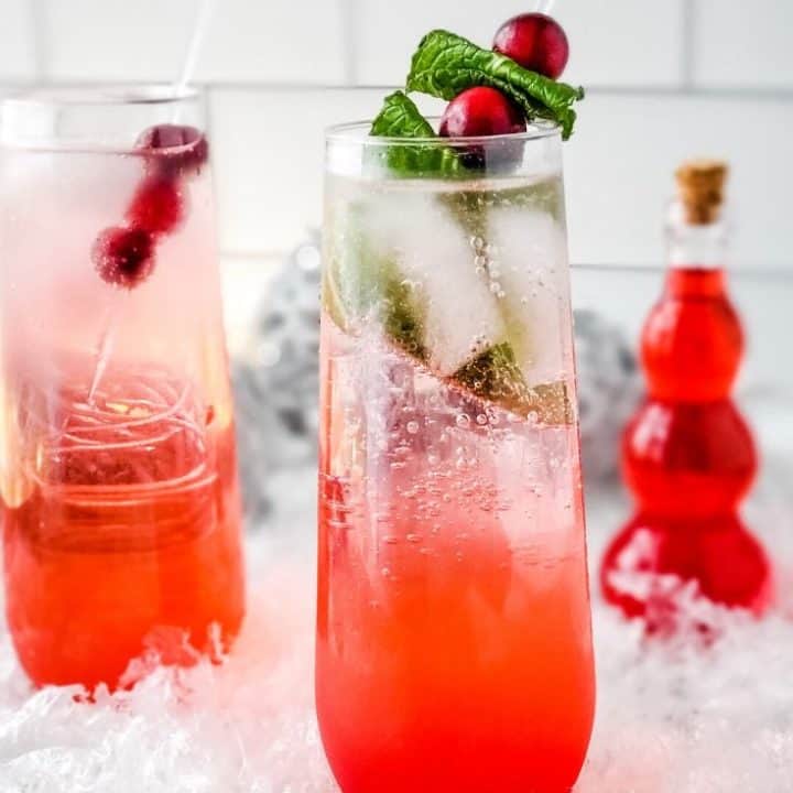 Sugar Free Sparkling Cranberry Mocktail in a glass with garnish.