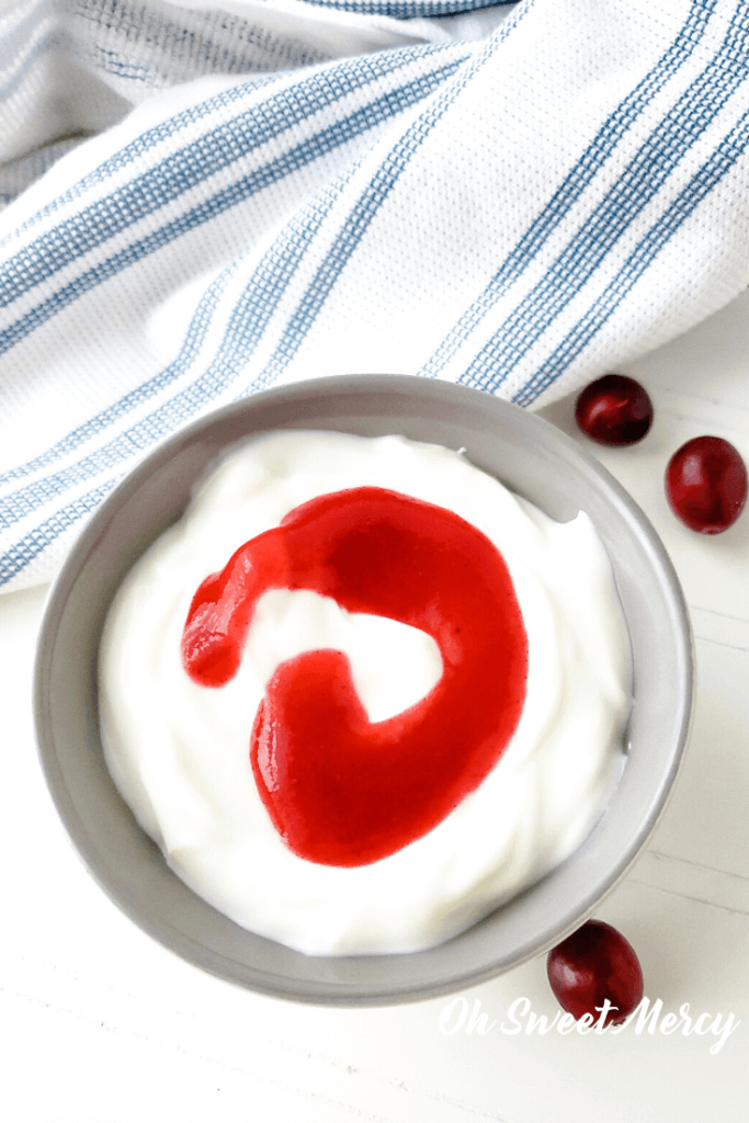 yogurt with cranberry sauce swirl