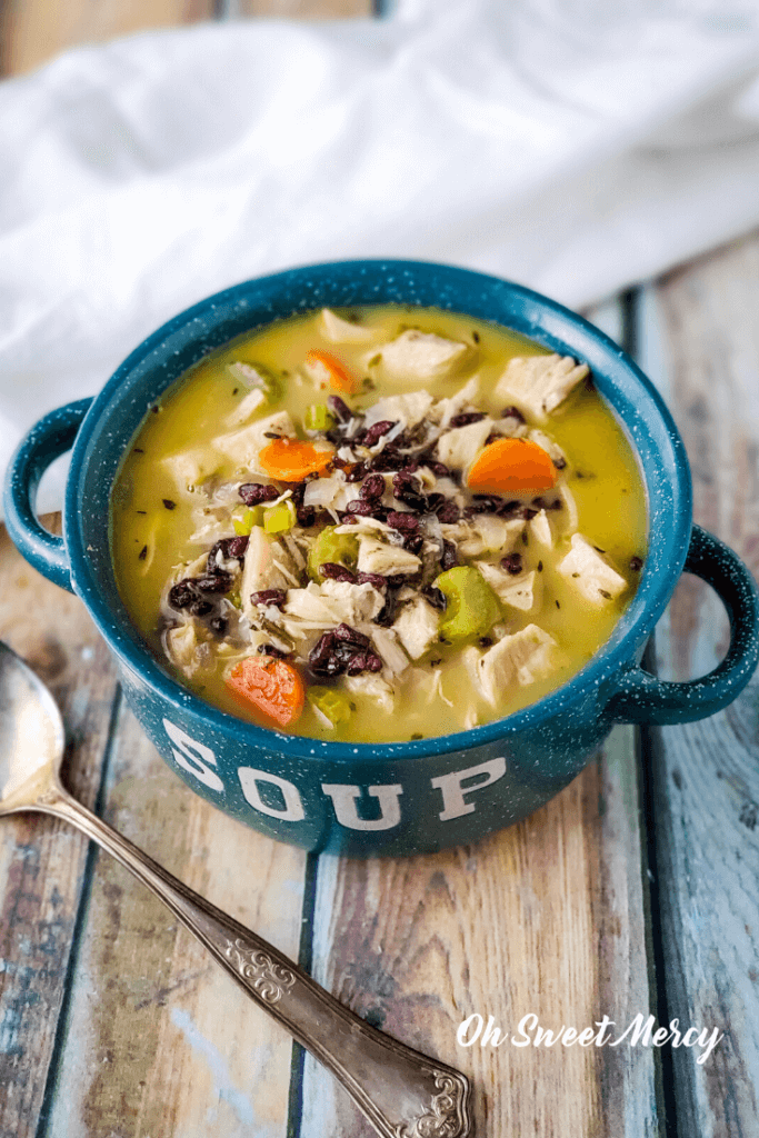 Bowl of creamy turkey and rice soup