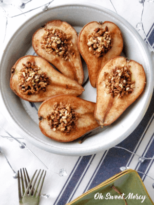 baked pears in baking dish