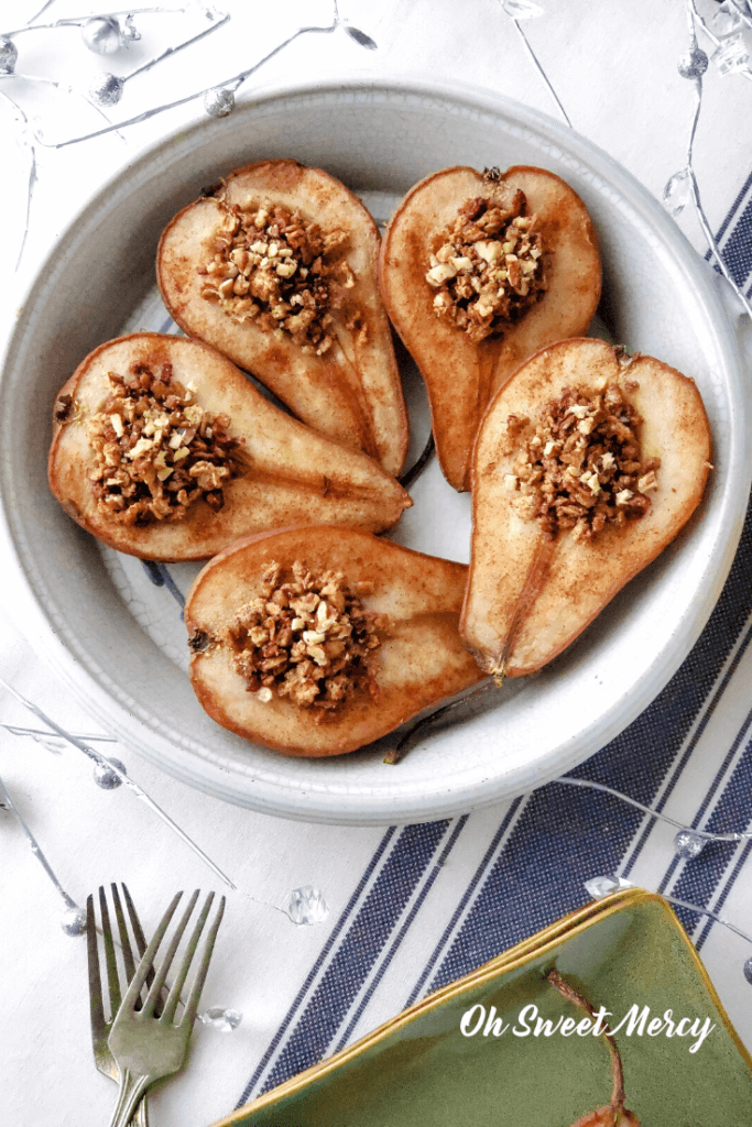 baked pears in baking dish