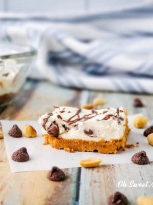 No Bake Chocolate Chip Cheesecake with Peanut Butter Crust