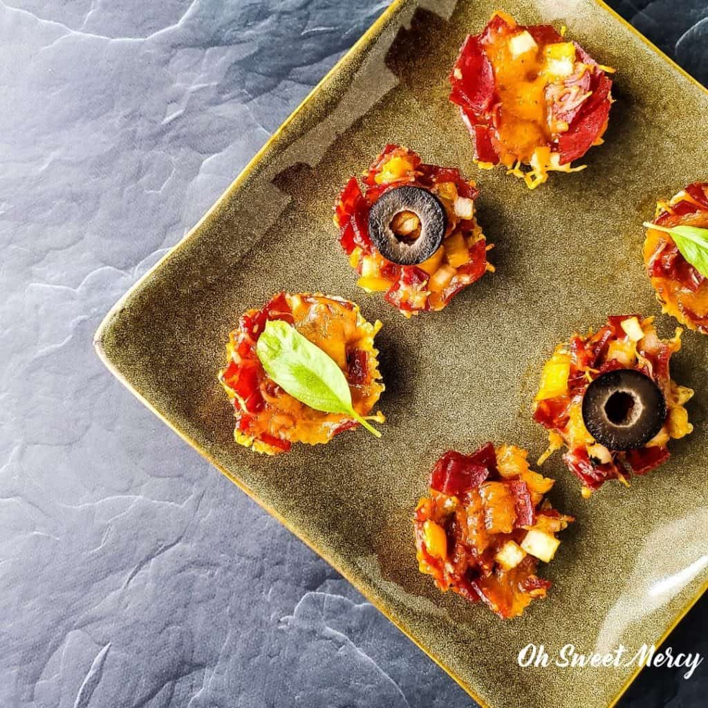 Plate of low carb pizza bites