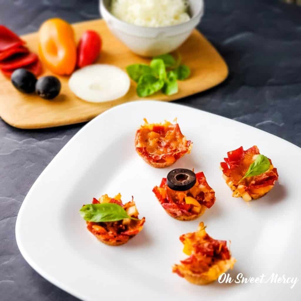 Plate of low carb pizza bites