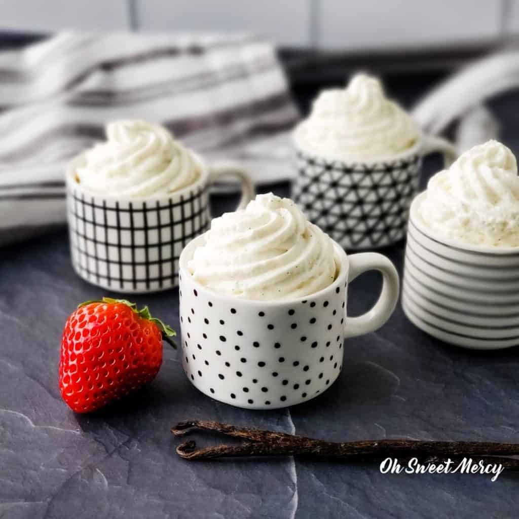 Low Carb Vanilla Bean Mousse in espresso mugs