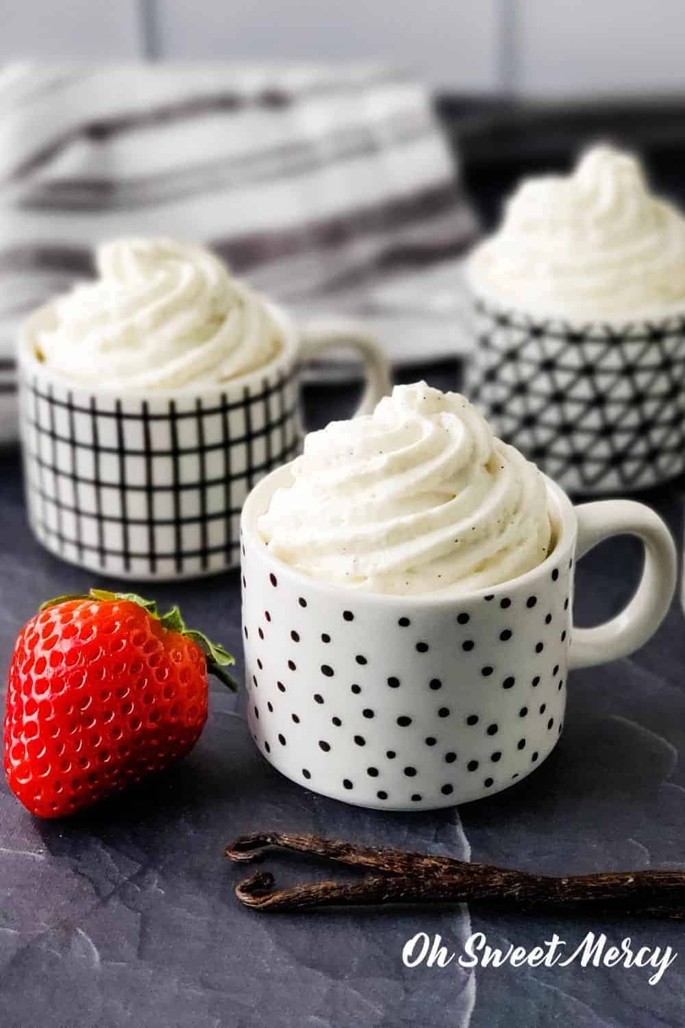 My Low Carb Vanilla Bean Mousse is rich, airy, and decadent. Perfect with fresh berries! #sugarfree #thm #desserts #keto #lowcarb