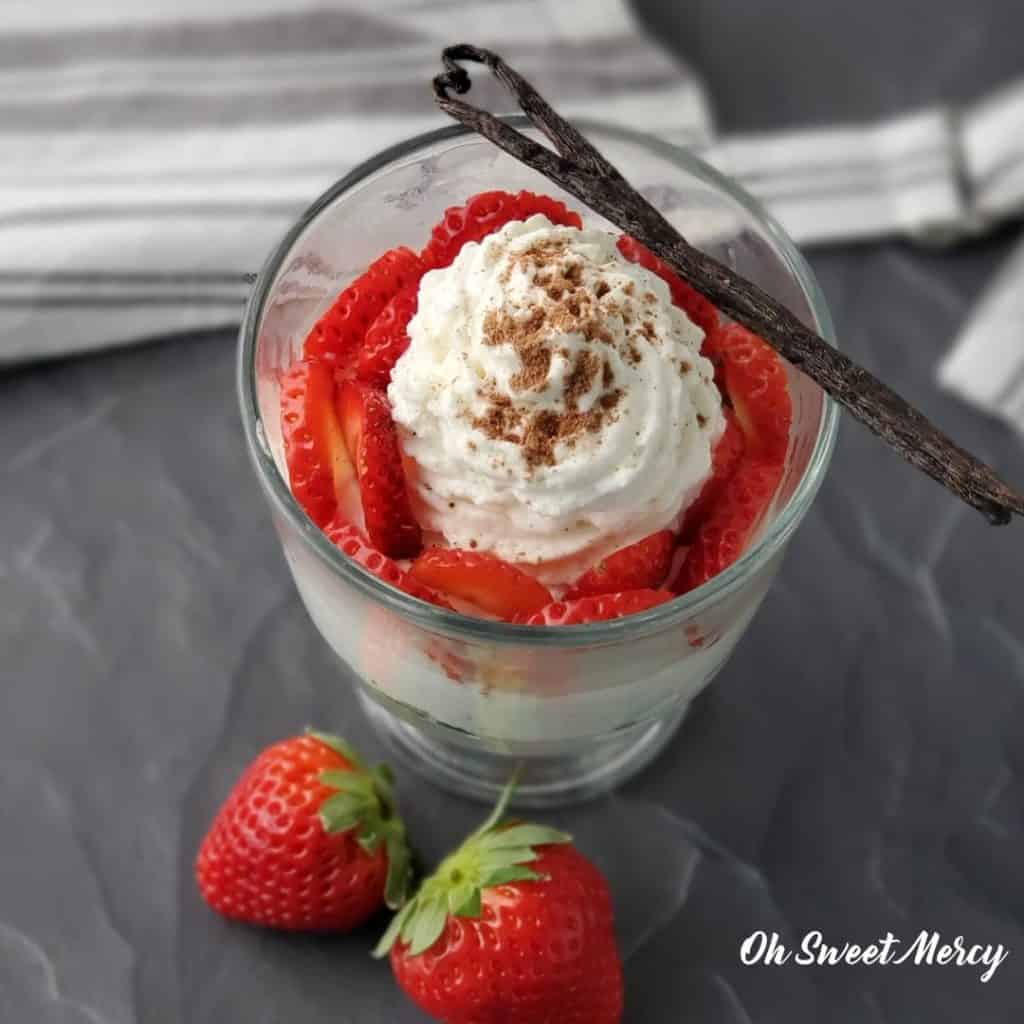 Low Carb Vanilla Bean Mousse with strawberries