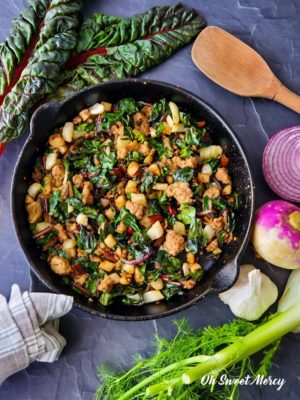 Swiss chard hash in skillet