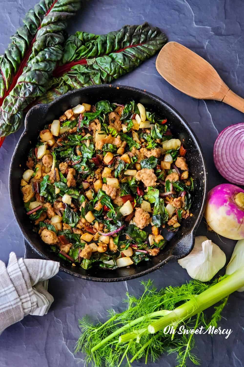 Swiss Chard Hash with Turkey and Fennel Low Carb, THM S Oh Sweet Mercy