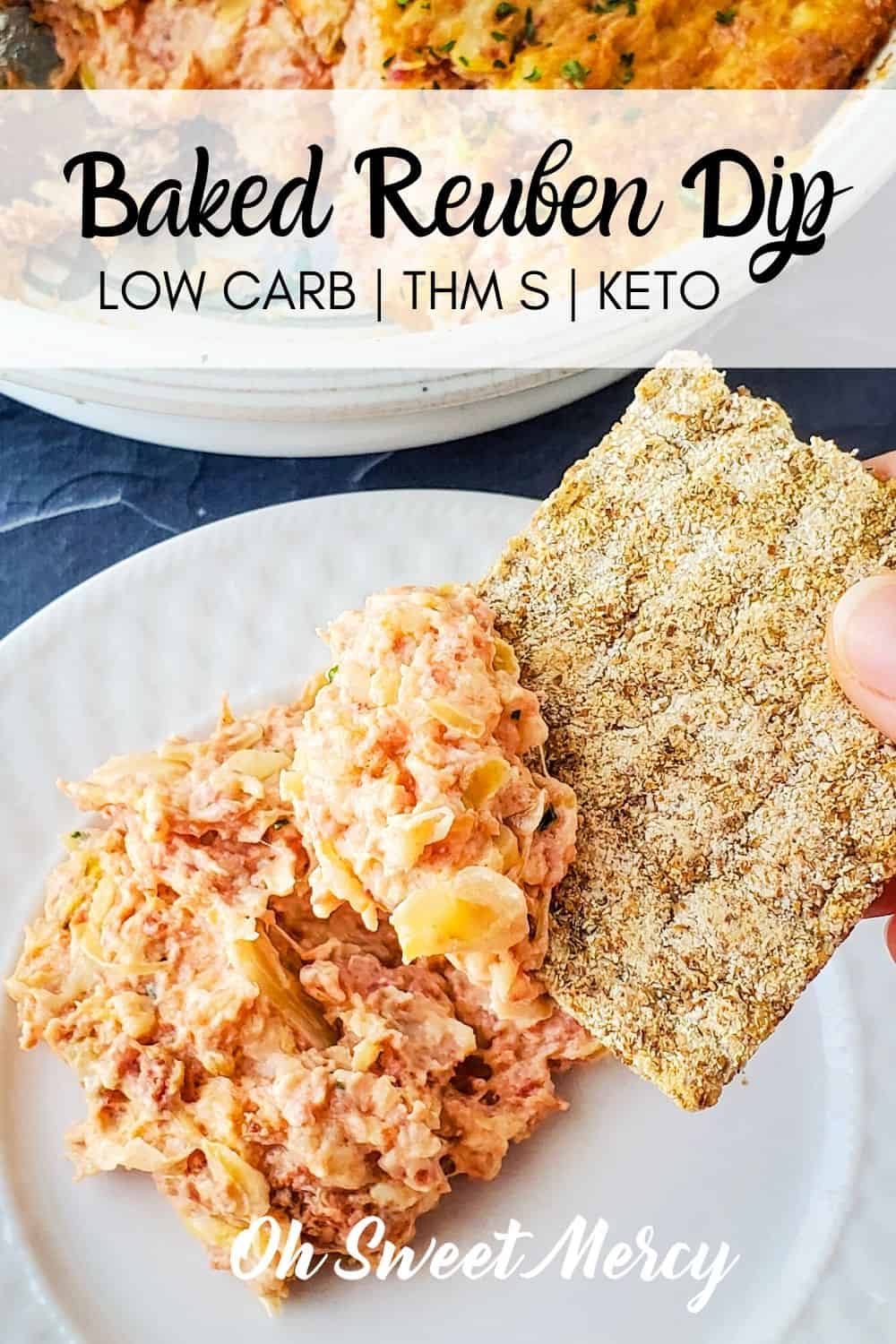 Easy, low carb baked Reuben dip is THM S and Keto friendly! Great for parties and potlucks. #lowcarb #thm #keto #reubendip