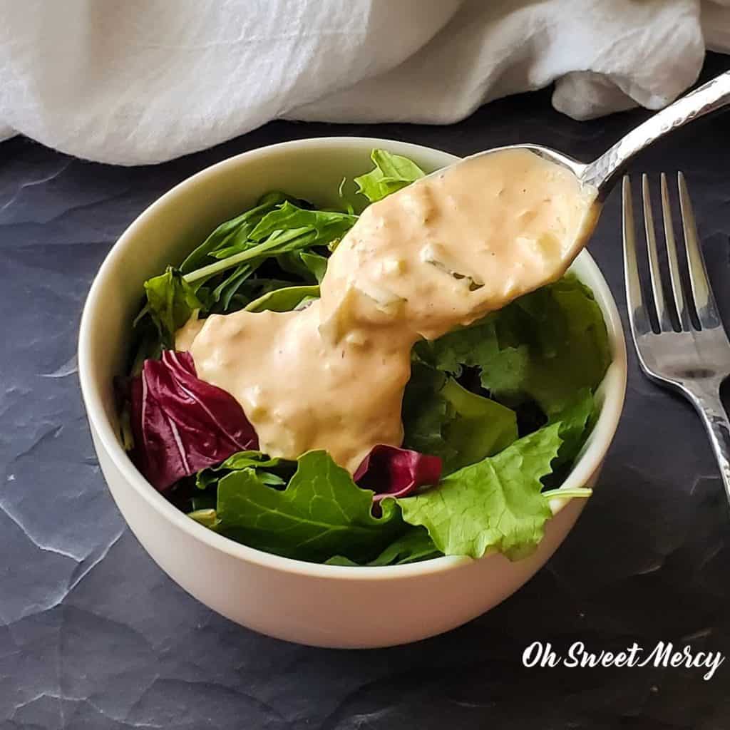 Salad with keto thousand island dressing